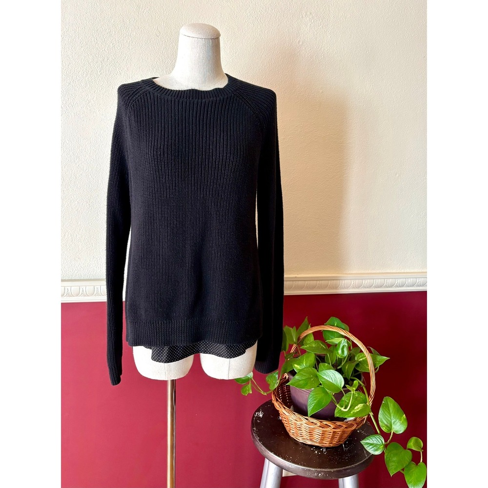 Lauren Ralph Lauren Black Ribbed Sweater Polka Dot Layered Pullover M Monochrome
